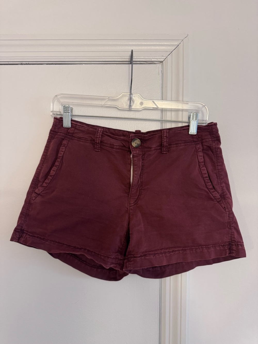 American Eagle Outfitters Women's Maroon Cotton Bermuda Shorts